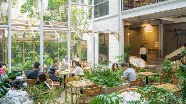 Nhiều dân văn phòng, freelancer chọn Foglian Coffee ngồi làm việc bởi không gian tưới mát của cây cối