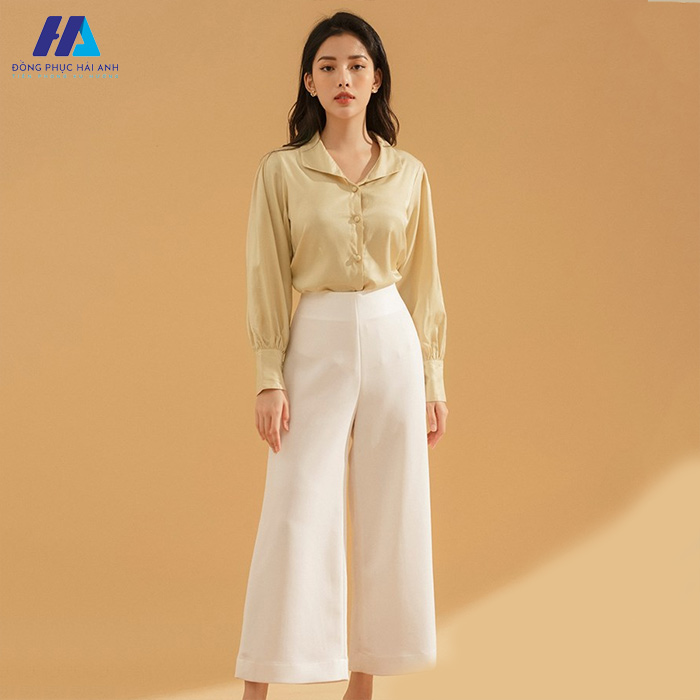 Phối với áo sơ mi nữ cùng quần culottes ống rộng 