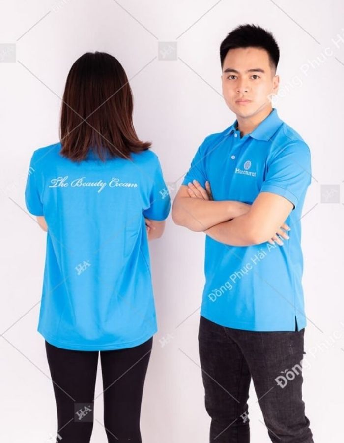 Mẫu áo đồng phục công ty Hanatural màu xanh tươi mát