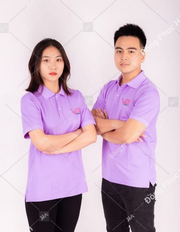 Mẫu áo polo đồng phục công ty màu tím pastel nhẹ nhàng
