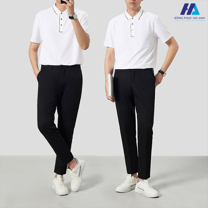 Kết hợp áo polo unisex với quần tây lịch lãm 