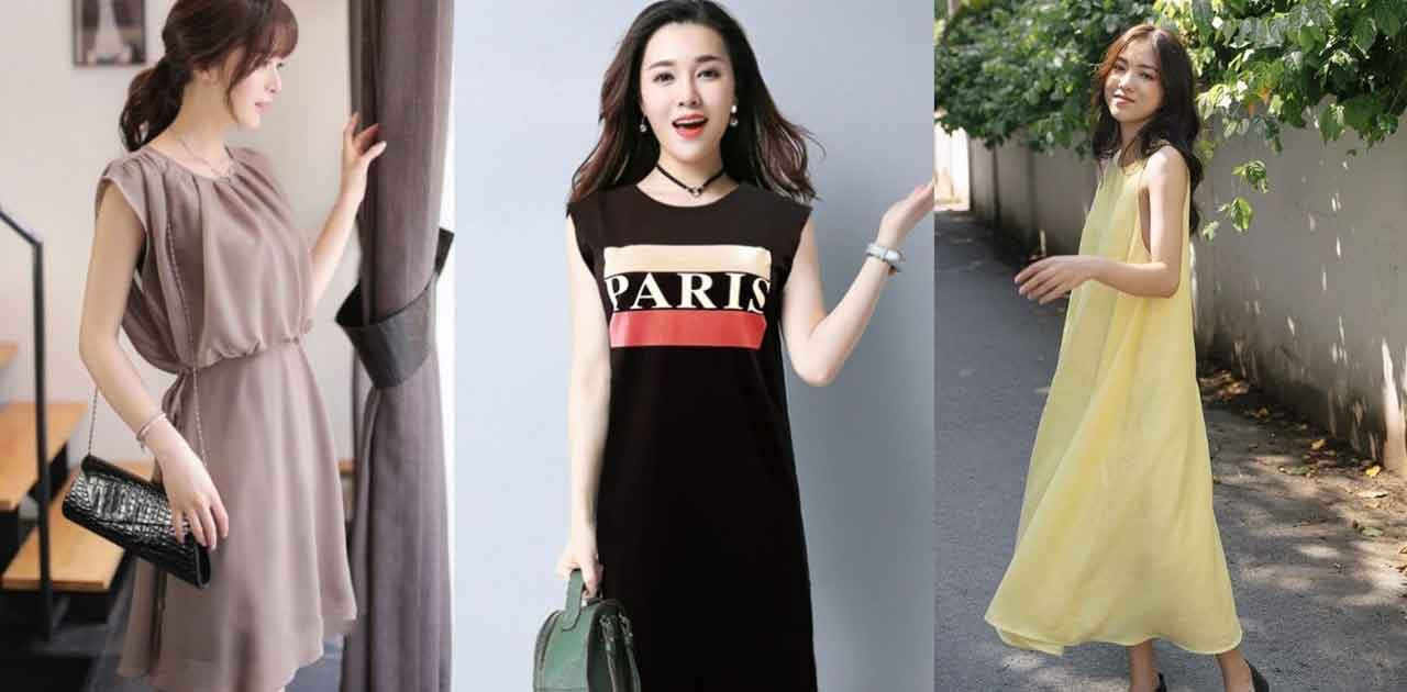 váy suông nữ sát nách dáng dài chất đũi 3 màu xinh xắn | Shopee Việt Nam