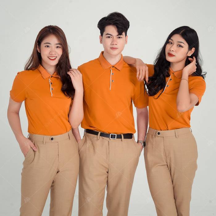 Mẫu áo đồng phục công ty màu cam đẹp với chất liệu vải cao cấp