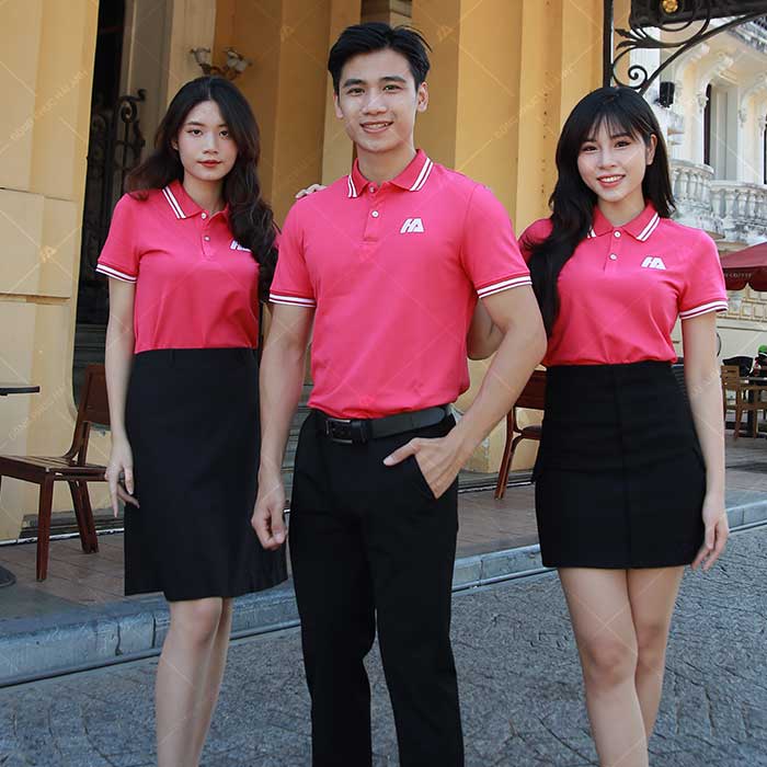 Mẫu áo thun polo đồng phục màu hồng