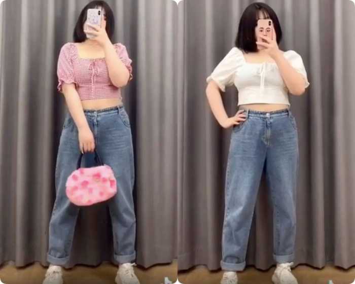 Phối quần jean xanh cạp cao với áo croptop ton dáng cực đỉnh