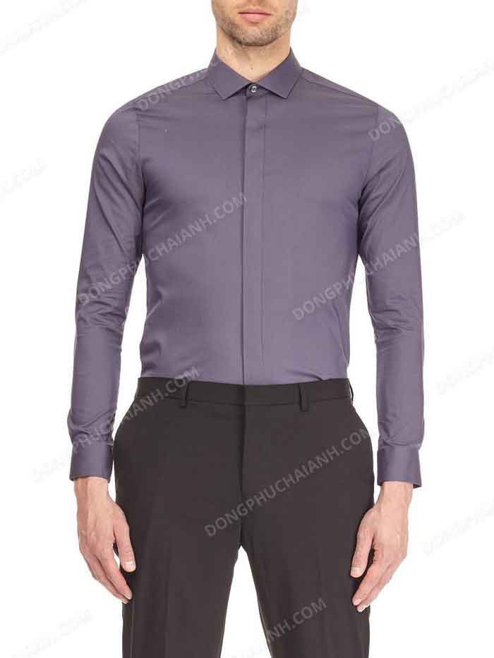 Trang phục áo sơ mi nam công sở dài tay màu tím