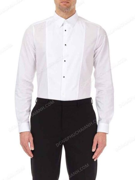 Đồng phục áo sơ mi nam công sở trắng cúc đen