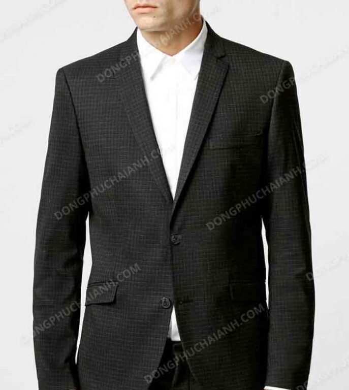 Đồng phục áo vest nam công sở cổ chữ K màu đen