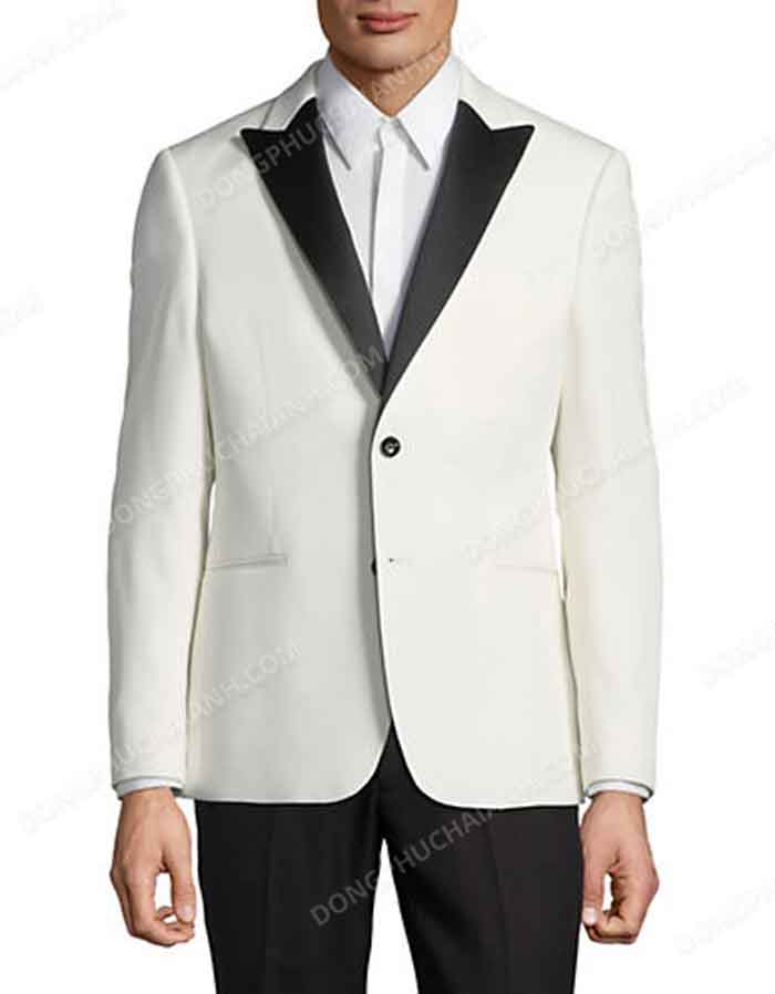 Đồng phục áo vest nam công sở trắng cổ đen