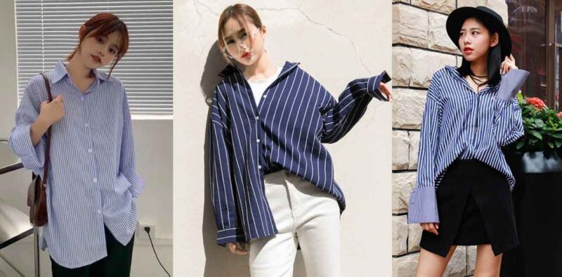 Top 10 thiết kế sơ mi sọc xanh nữ phong cách Hàn Quốc