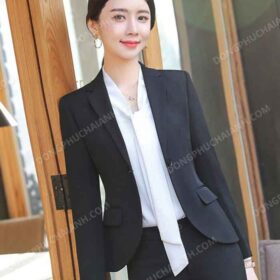 Đồng phục áo vest nữ công sở cúc đen