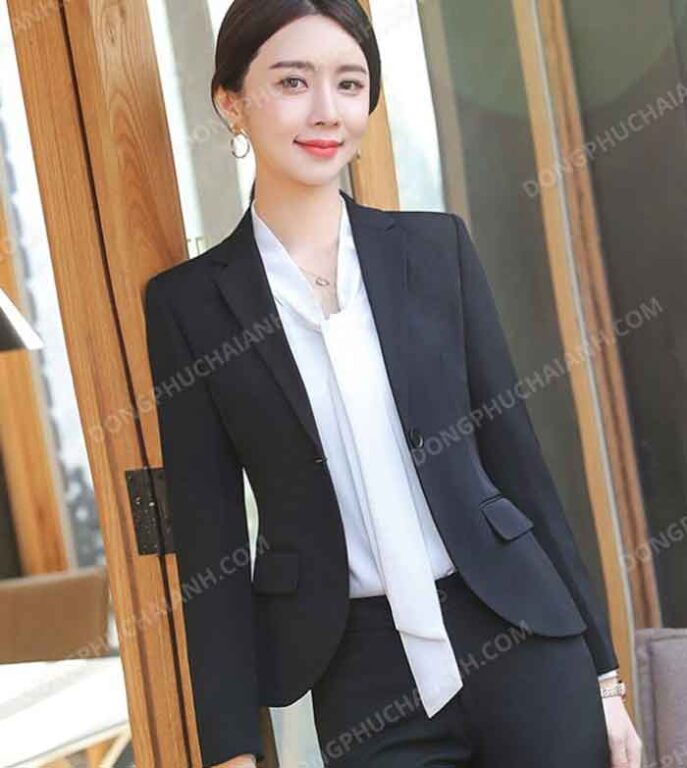 Đồng phục áo vest nữ công sở cúc đen