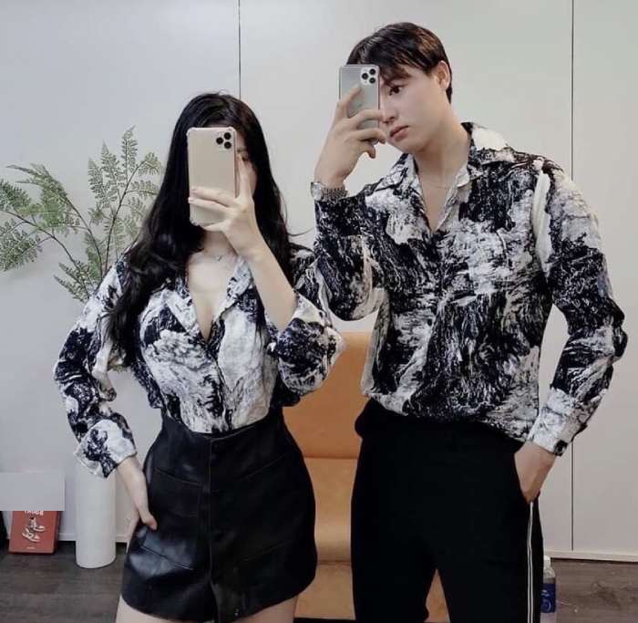 Cặp đôi phá cách với áo sơ mi phối màu đen - trắng độc đáo