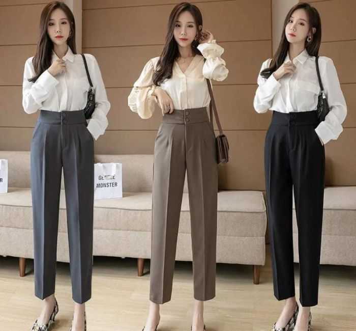 Mẫu quần âu dáng đứng lưng cao phong cách Hàn Quốc hiện đại