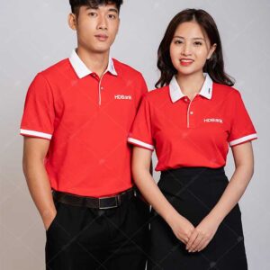 Áo polo màu đỏ đồng phục ngân hàng HD Bank