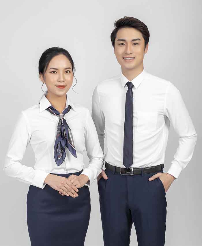 Đồng phục nhân viên công ty phối nơ và cà vạt độc đáo được thiết kế bởi nhà may Minh Thành