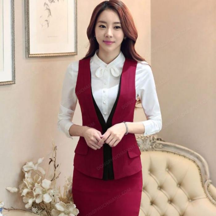 Áo gile nữ công sở màu mận phong cách Hàn Quốc