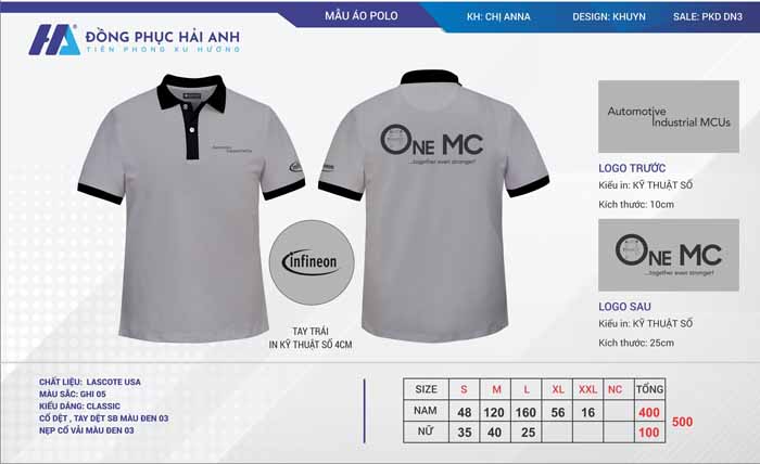 Một mẫu áo polo được đồng phục Hải Anh lên thiết kế và trực tiếp in ấn