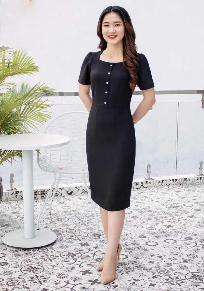 Đầm công sở đẹp cho nữ văn phòng được thiết kế bởi Đồng phục Hà Thành