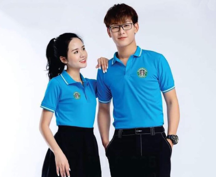 Áo phông có cổ đồng phục trường được may và in bởi xưởng Hà Thành