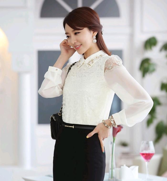 Áo sơ mi trắng vải voan cổ bẻ mang phong cách Hàn Quốc trẻ trung, thanh lịch