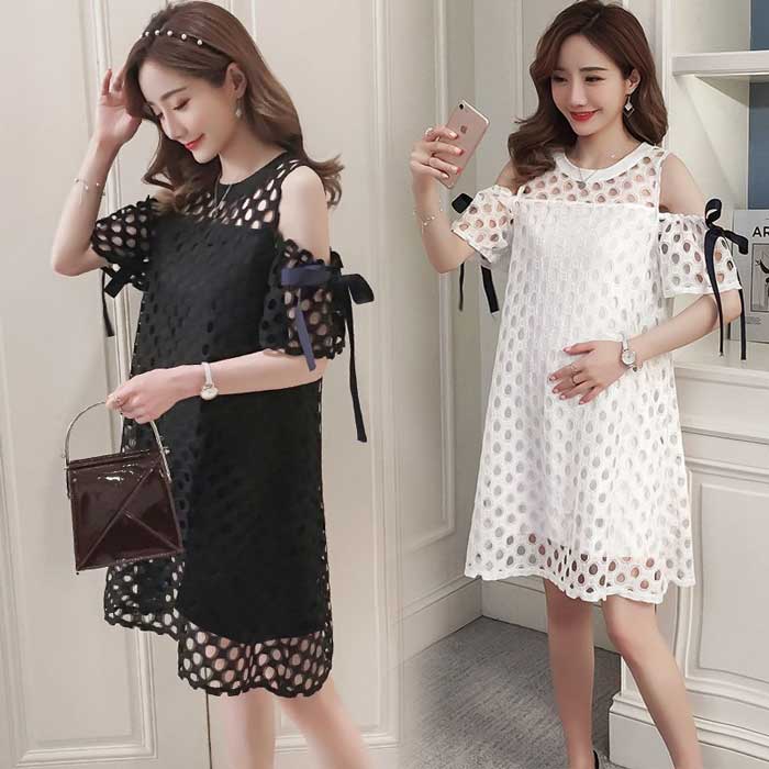 2 mẫu váy bầu hở vai trắng đến bán chạy kiểu Hàn Quốc