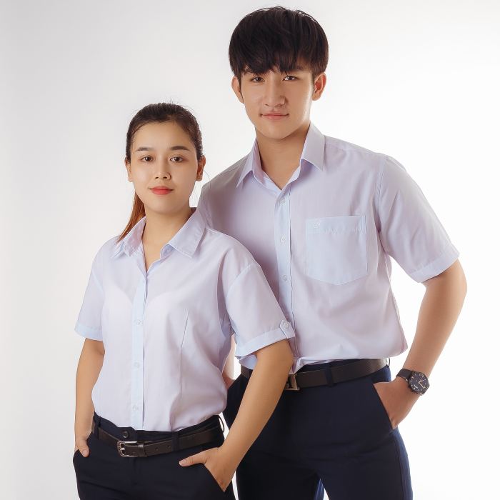 Áo đồng phục học sinh áo sơ mi trắng vạt ngang tay dài  NH Shop  Shopee  Việt Nam