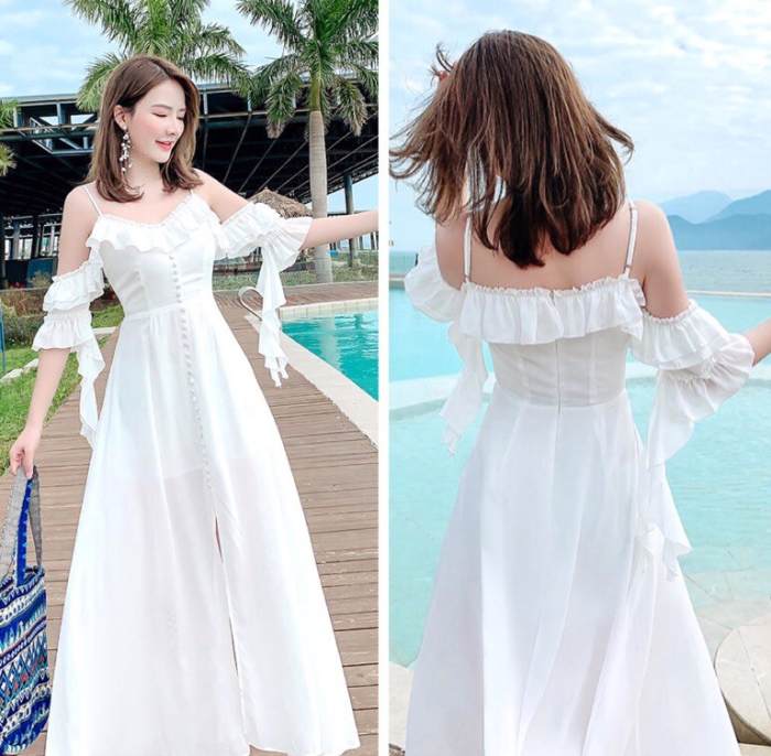 Đầm maxi trắng đi biển dáng dài 2 dây hở lưng quyến rũ HaKieu MSP11 - Đầm,  váy nữ | ThờiTrangNữ.vn