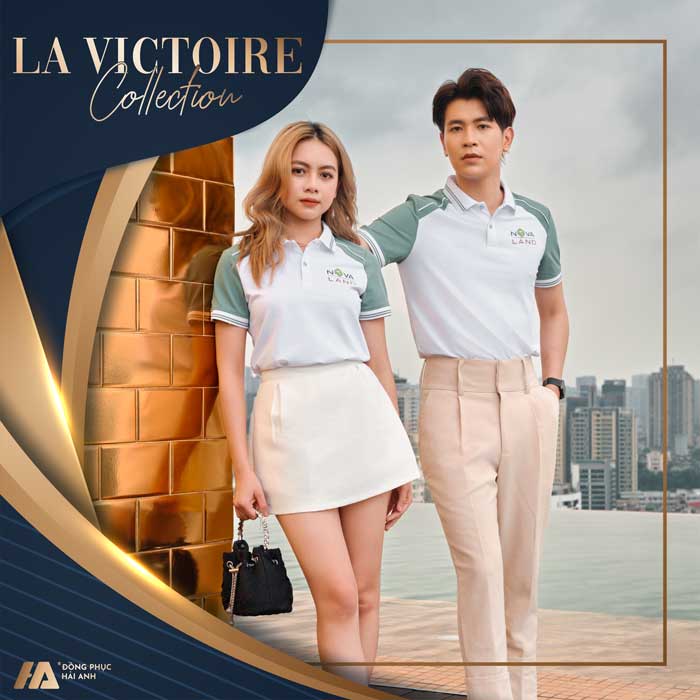 Áo polo đồng phục La Victoire ralgan màu xanh mint