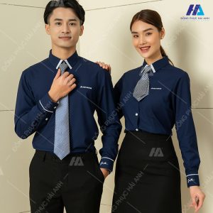 mẫu áo sơ mi đồng phục màu xanh đen - VietABank