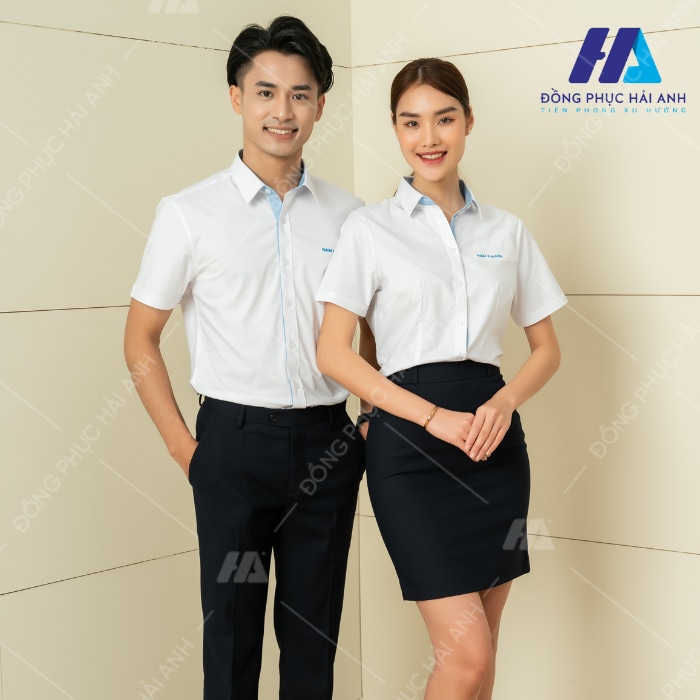 Gợi ý các mẹo phối đồ cùng thiết kế áo sơ mi đồng phục màu trắng Nam Á Bank
