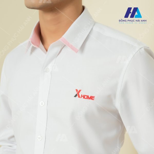 thiết kế mẫu áo sơ mi đồng phục màu trắng dài tay Xhome