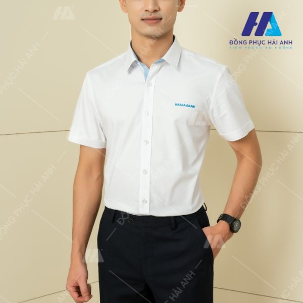 mẫu áo sơ mi đồng phục màu trắng ngắn tay Nam Á Bank