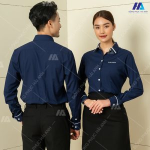thiết kế mẫu áo sơ mi đồng phục màu xanh đen - VietABank
