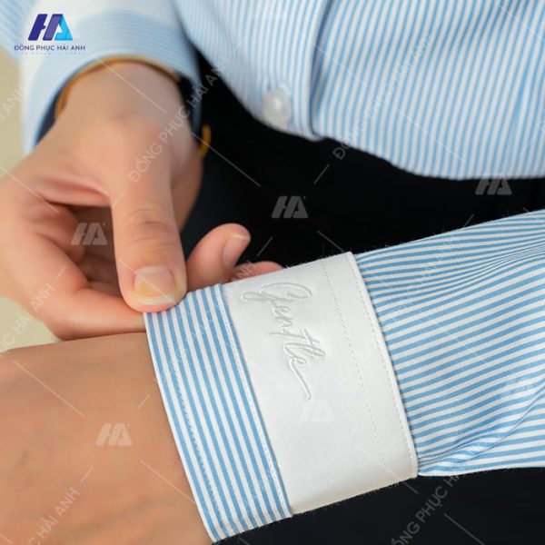 thiết kế mẫu áo sơ mi đồng phục nam nữ màu xanh dài tay