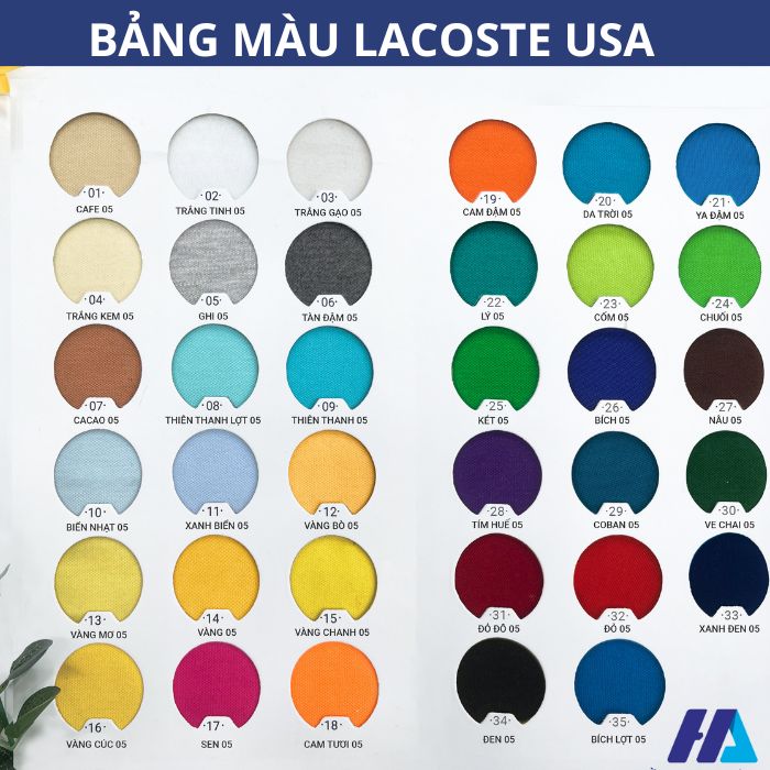 bảng màu áo chất liệu Lacoste USA đồng phục áo thun, Áo Polo- Đồng phục Hải Anh