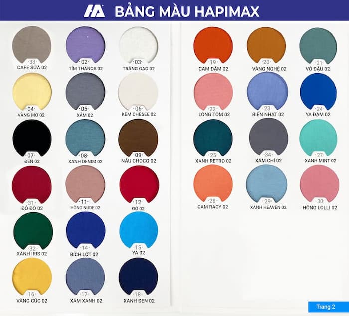 Bảng màu vải Hapimax áo thun cổ tròn đa dạng màu sắc- Đồng phuc Hải Anh