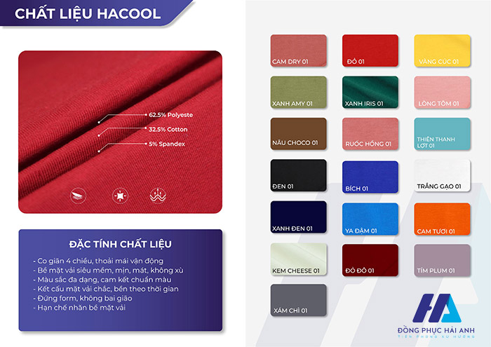 Bảng màu vải HA Cool Áo thun cổ tron da dạng màu sắc - Đồng phục Hải Anh