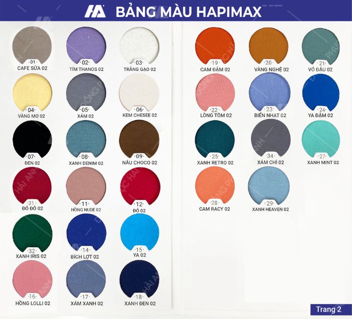 Bảng màu vải cotton Hapimax đồng phục áo thun cổ tròn đa dạng màu sắc