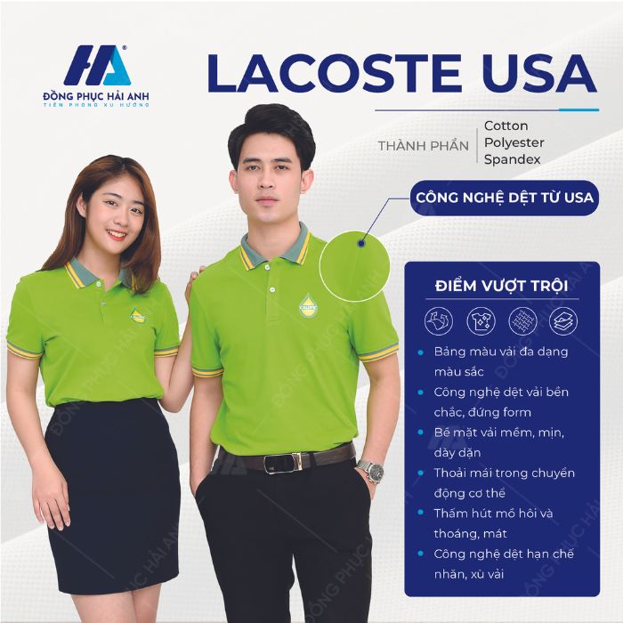 Chất liệu áo polo đồng phục công ty chất liệu Lacoste USA- Đồng phục Hải Anh