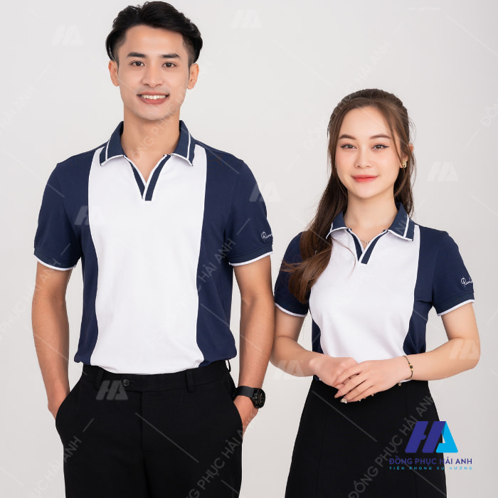 Dáng áo cổ chữ V hiện đại sang trọng của nhiều người yêu thích khi may áo đồng phục công ty tại Hà Nội