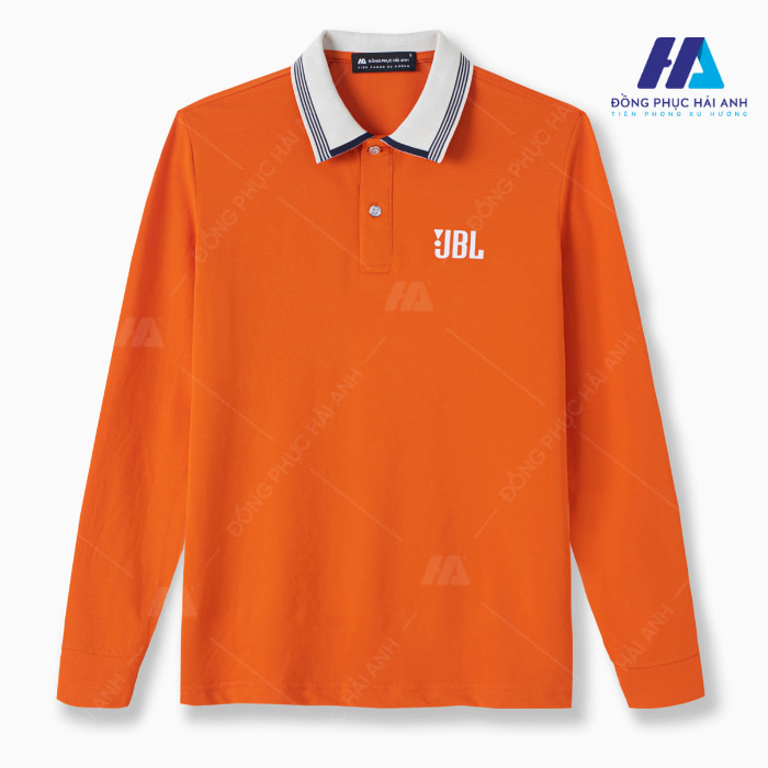 Mẫu áo đồng phục dài tay công ty JBL lựa chọn sắc cam nổi bật và ấn tượng 