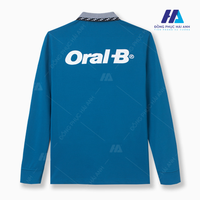 Áo polo đồng phục dài tay Oral-B sở hữu màu xanh dương nổi bật