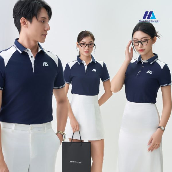 Polo Đồng Phục công ty Màu xanh đen phối trắng - đồng phục Hải Anh