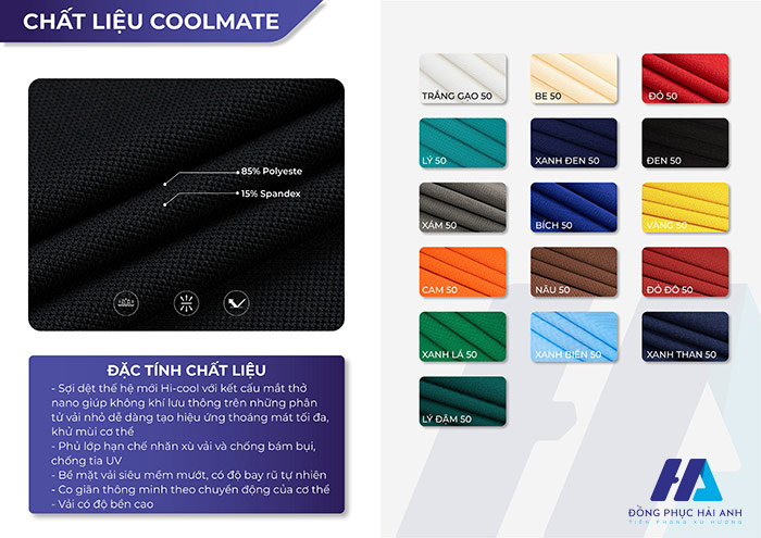 Chi tiết bảng màu vải áo polo đồng phục chất liệu COOLMATE