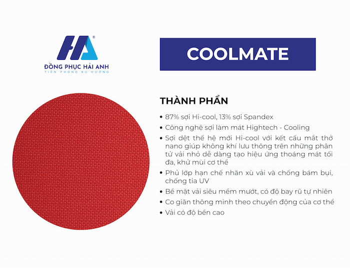 thành phần chất liệu COOLMATE từ sợi Hi-Cool và Spandex