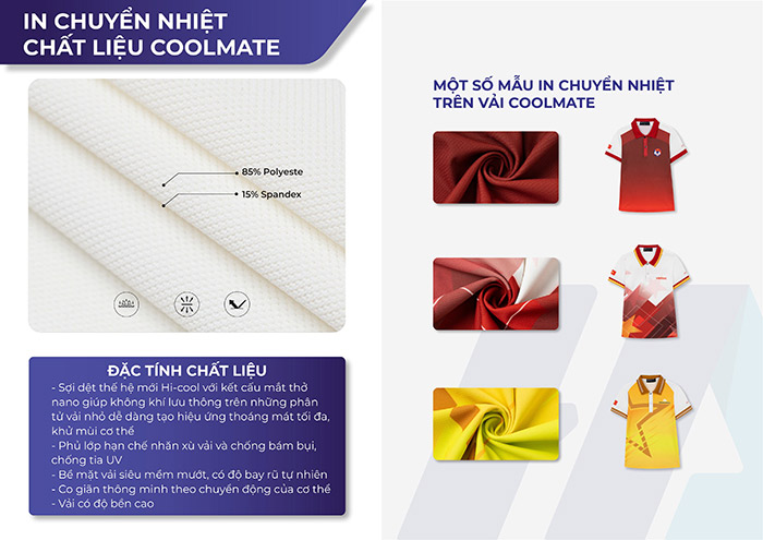 thành phần chất liệu COOLMATE từ sợi Hi-Cool và Spandex