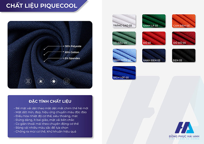 Bảng màu áo chất liệu Pique Cool cho đồng phục áo thun, Áo Polo_ Đồng phục Hải Anh