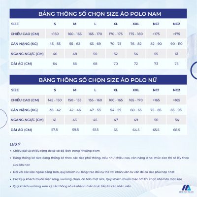 bảng size áo phông nhóm đồng phục du lịch