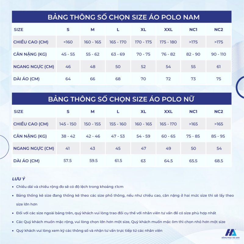 bảng size áo phông nhóm đồng phục du lịch